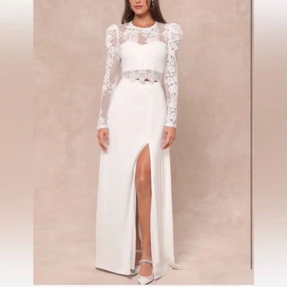 Lulu's Ivory Lace Maxi Dress
